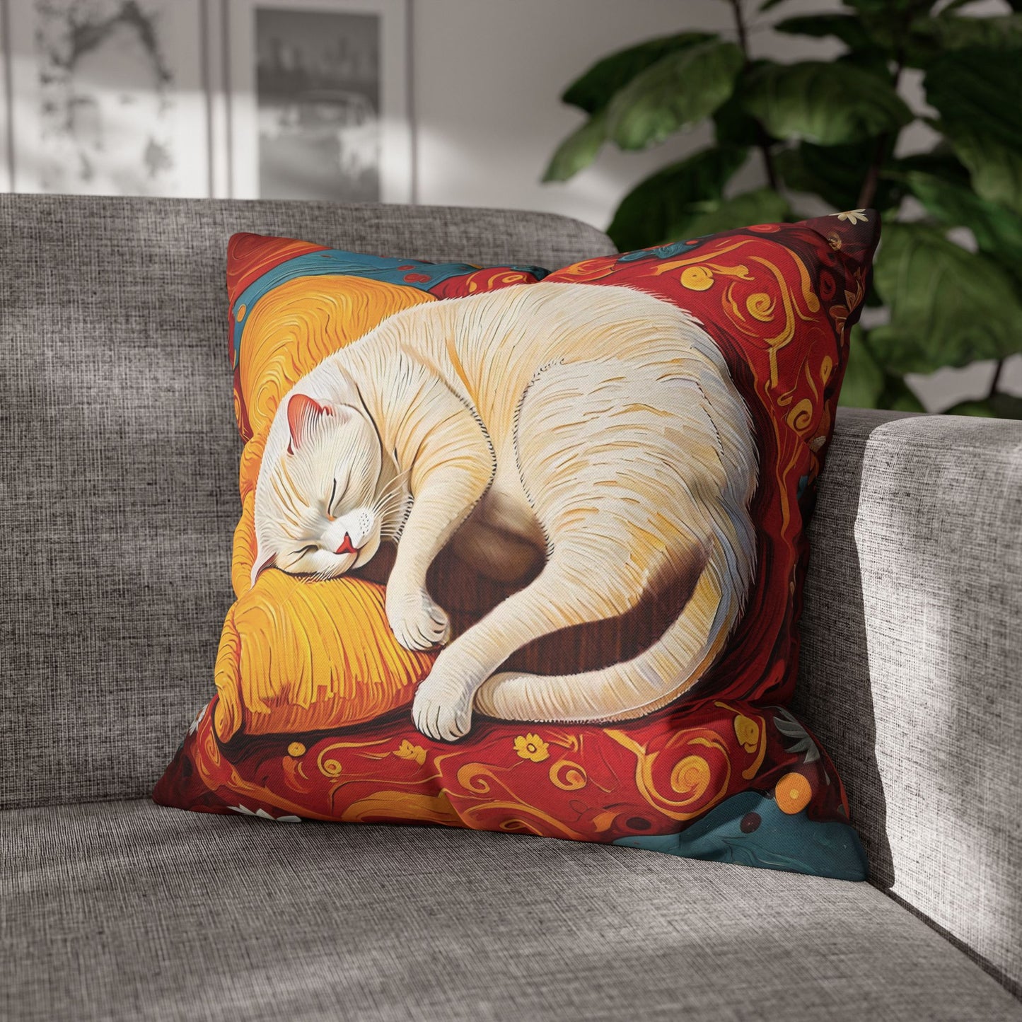 Kissenbezug Schlafende Weiße Katze